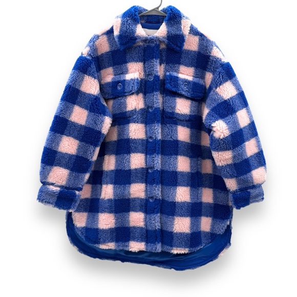 Stand‎ Studio Sabi Oversized Blue & Pink Plaid Fuzzy Shacket Jacket Sz 32 - Picture 3 of 10
